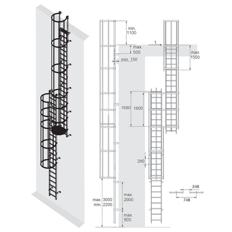 Drabina pionowa inspekcyjna aluminiowa Krause 15,12 m