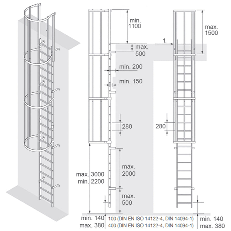 Drabina pionowa ewakuacyjna aluminiowa Krause 4,76 m