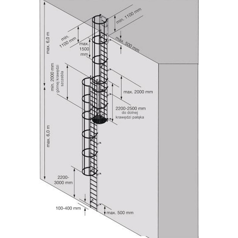 Drabina pionowa stalowa z koszem Krause 11,76 m