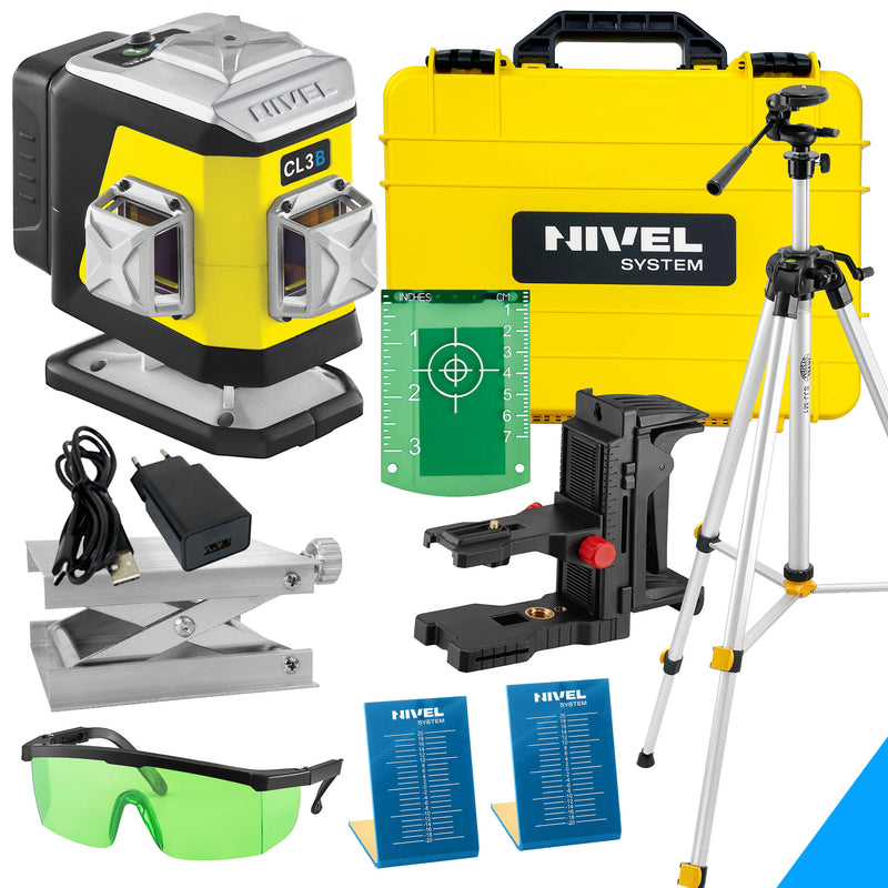 Laser krzyżowy Nivel System CL3B niebieski (3 x 360) + statyw z wysięgnikiem