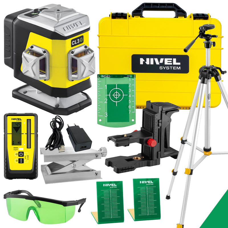 Laser krzyżowy Nivel System CL3G zielony (3 x 360) + statyw z wysięgnikiem + czujnik RD 800 DIGITAL