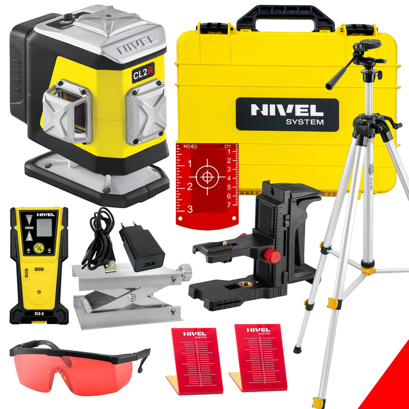 Laser krzyżowy Nivel System CL2R czerwony (2 x 360) + statyw z wysięgnikiem + czujnik CLS-5