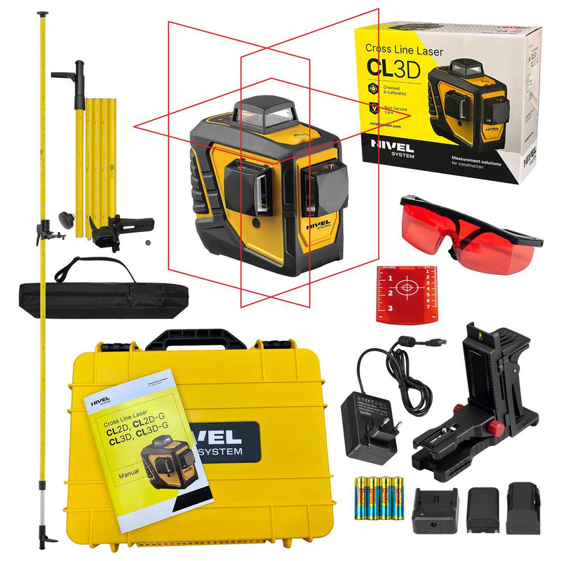 Multi-laser krzyżowy Nivel System CL3D czerwony (3 x 360) + tyczka