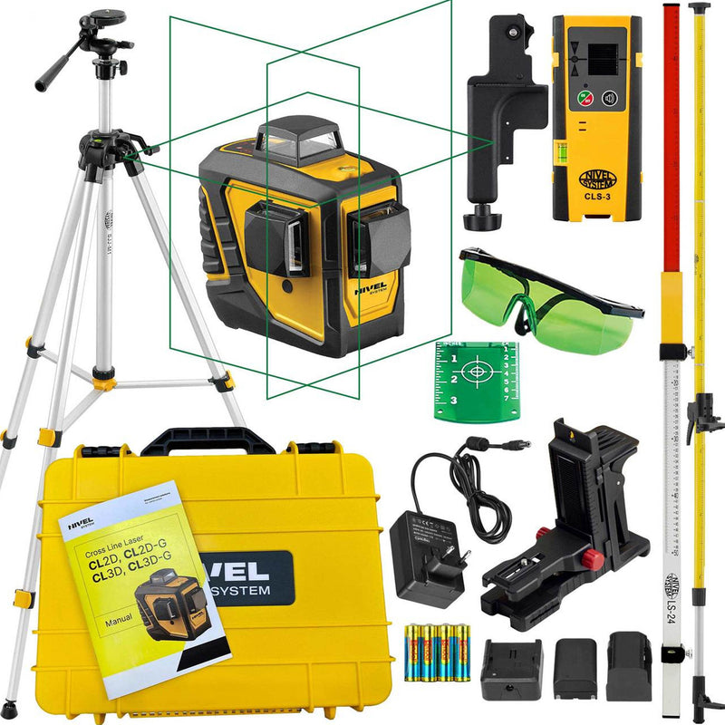 Multi-laser krzyżowy Nivel System CL3D-G zielony (3 x 360) + statyw + tyczka + czujnik + łata