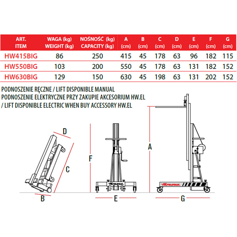 Podnośnik ręczny Faraone HW.BIG 200 kg udźwig
